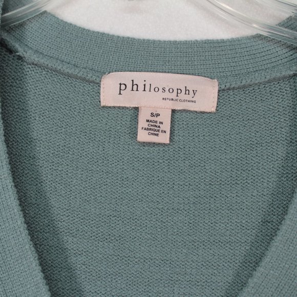 Philosophy Sweater Women's Small Blue/Green Long Sleeve Solid Cropped - Picture 4 of 10